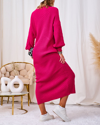 Royalfashion Фуксия женское длинное платье-свитер